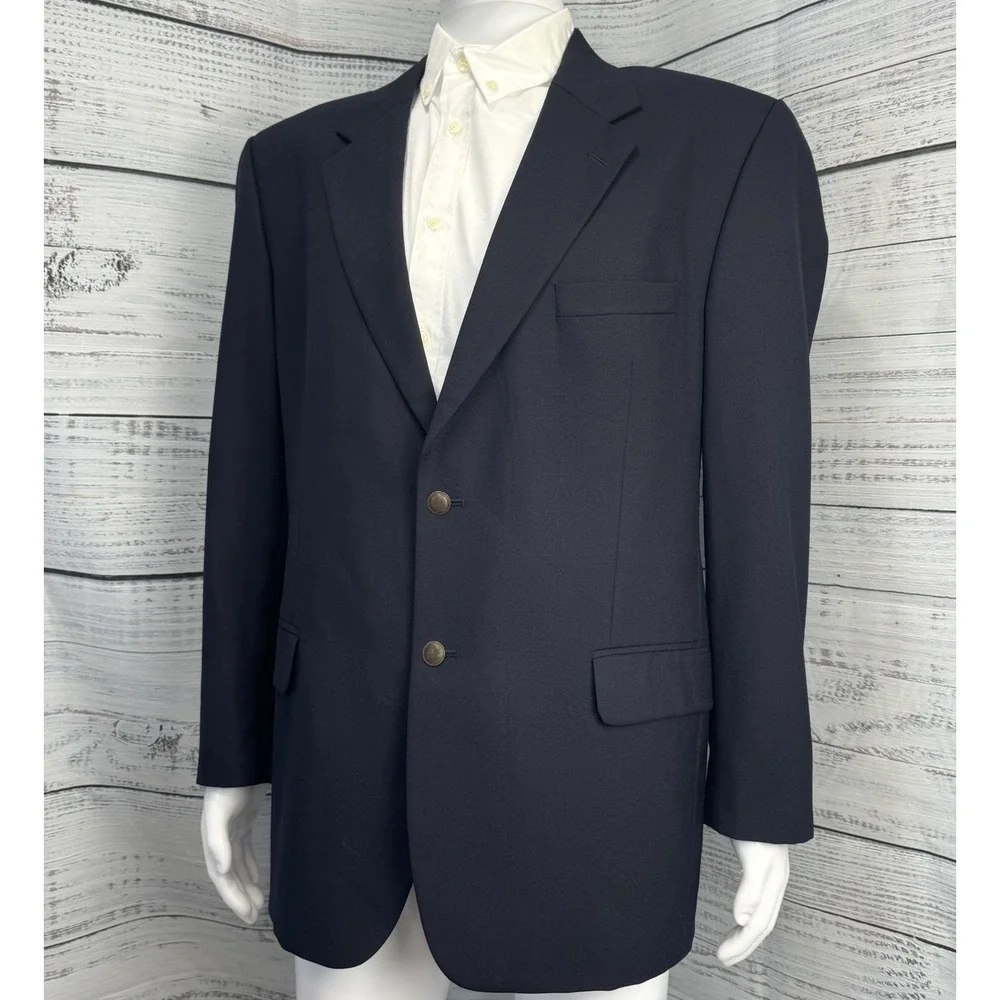 Etienne Aigner 100% Pure Wool Blazer Navy Blue 44R Made in Portugal Gold Buttons